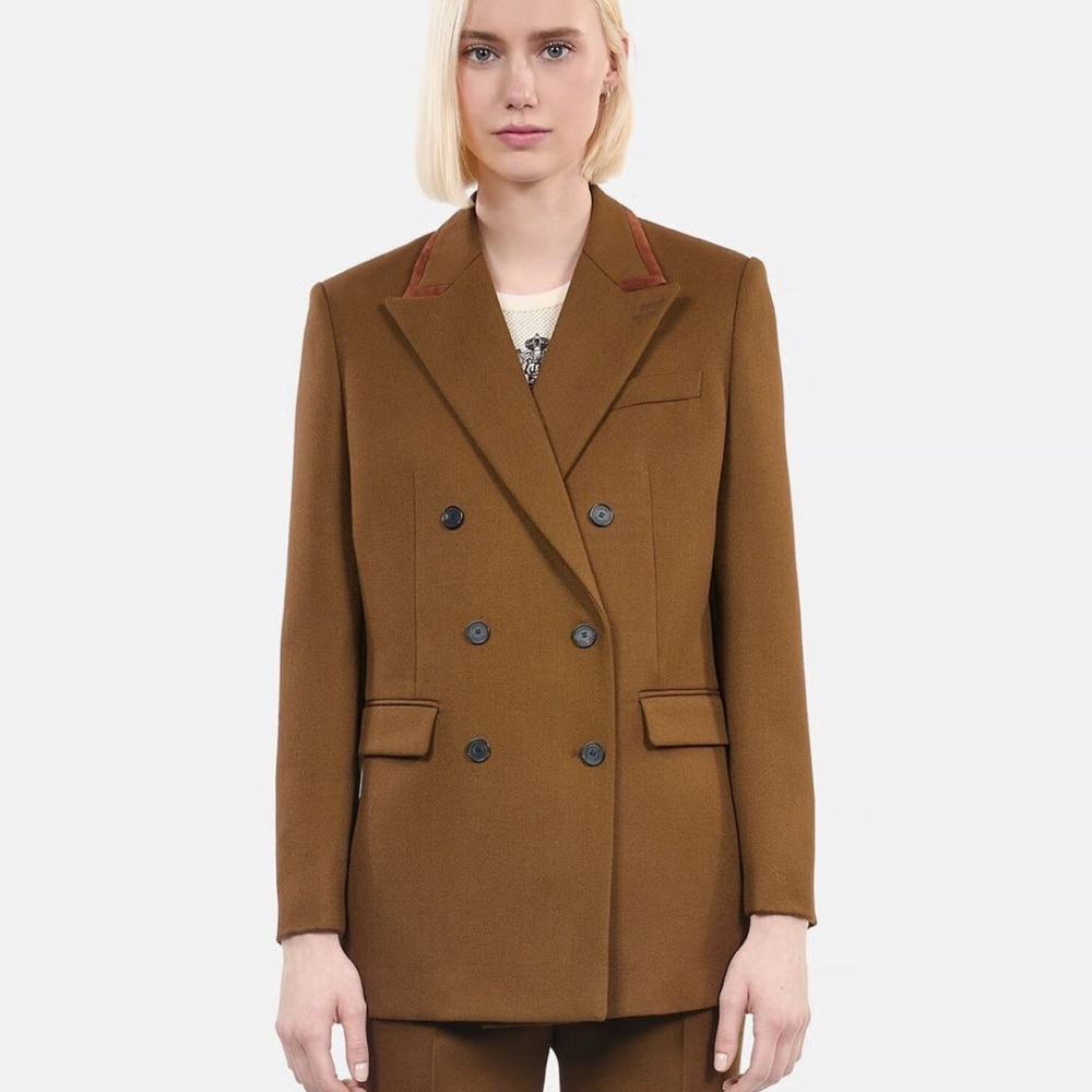 NWT The Kooples Wool‎ Leather Suit Jacket Khaki